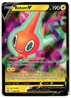 Rotom V 045/159 - Crown Zenith Rare V Pokemon TCG Holo - LP Card - Image 1