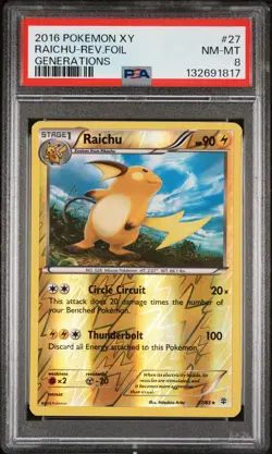 2016 POKEMON XY GENERATIONS #27 RAICHU-REVERSE FOIL PSA 8 - Image 1