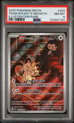 2025 POKEMON DRI EN-DESTINED RIVALS ILLUSTRATION RARE TEAM ROCKET'S MEOWTH PSA 8 - Image 1