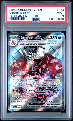 2024 POKEMON SVP EN-SV BLACK STAR PROMO PALDEAN FATES TIN CHARIZARD EX PSA 9 - Image 1