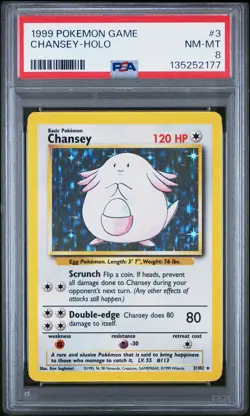 1999 POKEMON BASE SET UNLIMITED #3 CHANSEY-HOLO PSA 8 - Image 1