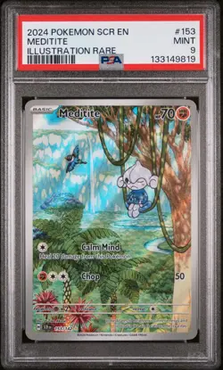 2024 POKEMON SCR EN-STELLAR CROWN ILLUSTRATION RARE #153 MEDITITE PSA 9 - Image 1
