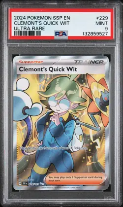2024 POKEMON SSP EN-SURGING SPARKS ULTRA RARE #229 CLEMONT'S QUICK WIT PSA 9 - Image 1