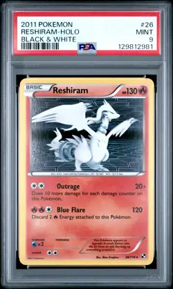 2011 POKEMON B&W #26 RESHIRAM-HOLO PSA 9 - Image 1