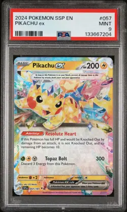 2024 POKEMON SSP EN-SURGING SPARKS #057 PIKACHU EX PSA 9 - Image 1