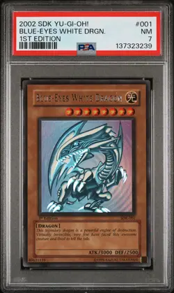 2002 YU-GI-OH! STARTER DECK: KAIBA 1ST EDITION #001 BLUE-EYES WHITE DRAGON PSA 7 - Image 1