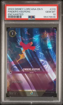 2024 DISNEY LORCANA EN 5-SHIMMERING SKIES ENCHANTED #210 FINDERS KEEPERS PSA 10 - Image 1