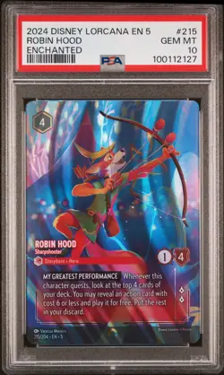 2024 DISNEY LORCANA SHIMMERING SKIES ENCHANTED ROBIN HOOD SHARPSHOOTER PSA 10 - Image 1