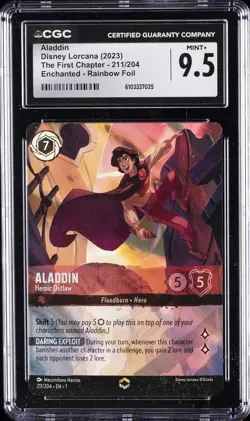 2023 DISNEY LORCANA THE FIRST CHAPTER ENCHANTED RAINBOW FOIL ALADDIN CGC 9.5 - Image 1