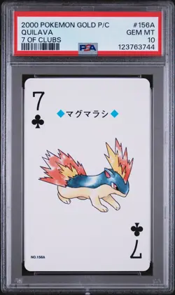 2000 POKEMON GOLD VERSION PLAYING CARDS 7 OF CLUBS #156A QUILAVA PSA 10 - Image 1