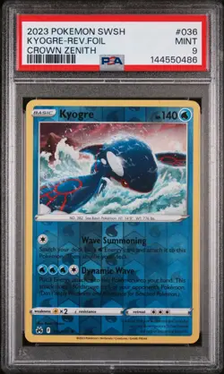 2023 POKEMON SWORD & SHIELD CROWN ZENITH #036 KYOGRE-REVERSE FOIL PSA 9 - Image 1