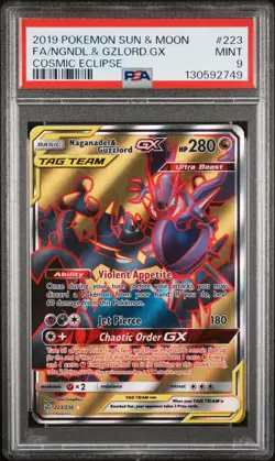 PSA 9 NAGANADEL & GUZZLORD GX 223/236 COSMIC ECLIPSE Ultra Rare Pokemon Card - Image 1