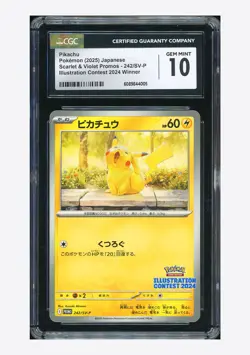Pokemon CGC 10 GEM Pikachu Promo 2025 242/SV-P Illustration Contest Japanese - Image 1