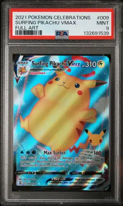 2021 POKEMON CELEBRATIONS #009 FULL ART/SURFING PIKACHU VMAX PSA 9 - Image 1