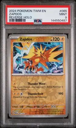 2024 POKEMON TWM EN-TWILIGHT MASQUERADE REVERSE HOLO #065 ZAPDOS PSA 9 - Image 1