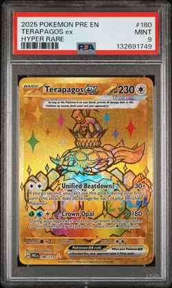 2025 POKEMON PRE EN-PRISMATIC EVOLUTIONS HYPER RARE #180 TERAPAGOS EX PSA 9 - Image 1