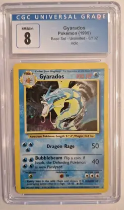 1999 POKEMON BASE SET UNLIMITED #6 / 102 Gyarados HOLO - CGC 8 NM MINT - Image 1