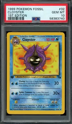 Cloyster Pokemon 1999 Fossil 1st Edition Uncommon 32/62 WOTC PSA 10 GEM MT - Image 1