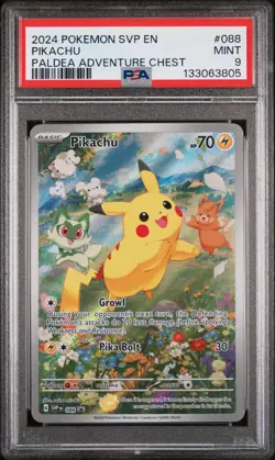 2024 POKEMON SVP EN-SV BLACK STAR PROMO PALDEA ADVENTURE CHEST PIKACHU PSA 9 - Image 1