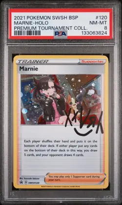 2021 POKEMON SWSH PROMO MARNIE PREMIUM TOURNAMENT COLLECTION MARNIE-HOLO PSA 8 - Image 1