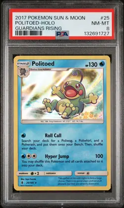 2017 POKEMON SUN & MOON GUARDIANS RISING #25 POLITOED-HOLO PSA 8 - Image 1