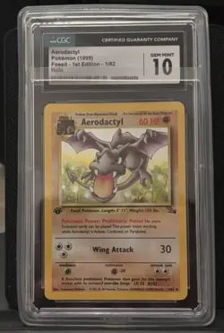 1999 Pokemon CGC 10 Gem Mint Aerodactyl Fossil 1st Edition Holo 1/62 - Image 1