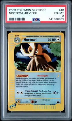 2003 POKEMON SKYRIDGE #40 NOCTOWL-REVERSE FOIL PSA 6 - Image 1