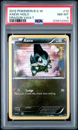 2012 POKEMON BLACK & WHITE DRAGON VAULT #13 AXEW-HOLO PSA 8 - Image 1