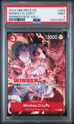 2022 ONE PIECE PROMOS WINNER PACK VOL.1 #006 MONKEY D. LUFFY PSA 9 - Image 1