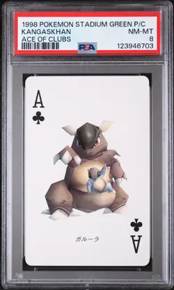 1998 POKEMON STADIUM GREEN VERSION PLAYING CARDS ACE OF CLUBS KANGASKHAN PSA 8 - Image 1