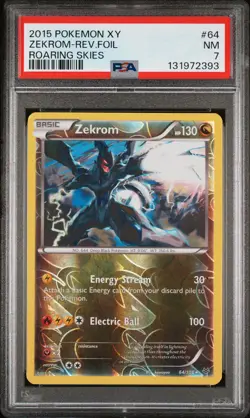 2015 POKEMON XY ROARING SKIES #64 ZEKROM-REVERSE FOIL PSA 7 - Image 1