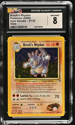 BROCK'S RHYDON Gym Heroes Holo Rare #2 CGC 8 Vintage Pokemon - Image 1