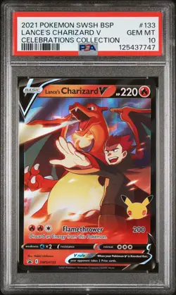2021 POKEMON SWSH BLACK STAR PROMO CELEBRATIONS COLL LANCE'S CHARIZARD V PSA 10 - Image 1