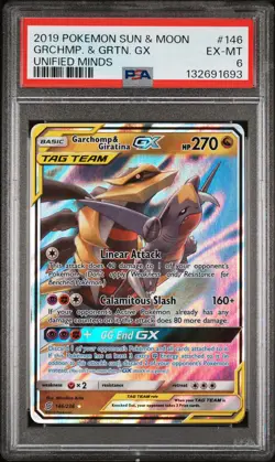 2019 POKEMON SUN & MOON UNIFIED MINDS #146 GARCHOMP & GIRATINA GX PSA 6 - Image 1