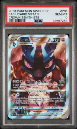 2023 POKEMON SWSH CROWN ZENITH ETB PROMO #291 FULL ART/LUCARIO VSTAR PSA 10 - Image 1