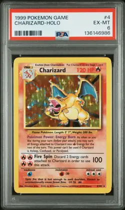 1999 POKEMON BASE SET UNLIMITED #4 CHARIZARD-HOLO PSA 6 - Image 1