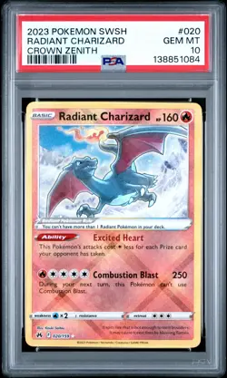 2023 POKEMON SWORD & SHIELD CROWN ZENITH #020 RADIANT CHARIZARD PSA 10 - Image 1