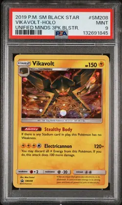 2019 POKEMON SM BLACK STAR PROMO #SM208 VIKAVOLT-HOLO PSA 9 - Image 1