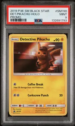 2019 POKEMON SM BLACK STAR PROMO #SM190 DETECTIVE PIKACHU-HOLO PSA 9 - Image 1