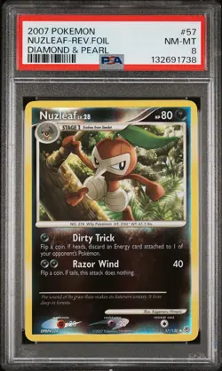 2007 POKEMON DIAMOND & PEARL #57 NUZLEAF-REVERSE FOIL PSA 8 - Image 1