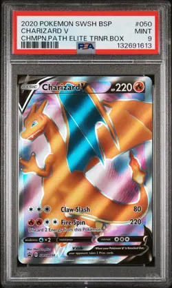 2020 POKEMON SWSH CHAMPION'S PATH ETB PROMO #050 CHARIZARD V PSA 9 - Image 1