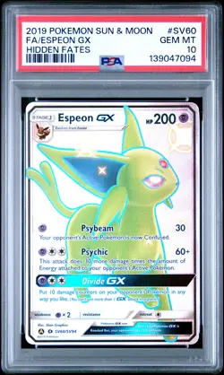 2019 POKEMON SUN & MOON HIDDEN FATES #SV60 FULL ART/ESPEON GX PSA 10 - Image 1