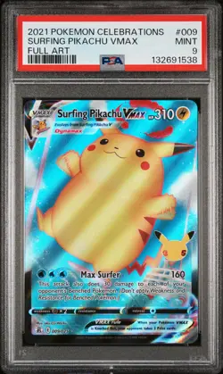 2021 POKEMON CELEBRATIONS #009 FULL ART/SURFING PIKACHU VMAX PSA 9 - Image 1