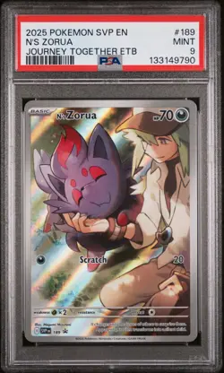 2025 POKEMON SVP EN-SV BLACK STAR PROMO #189 N'S ZORUA PSA 9 - Image 1