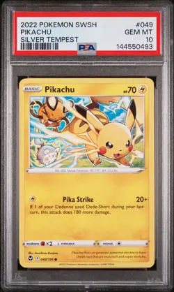 2022 POKEMON SWORD & SHIELD SILVER TEMPEST #049 PIKACHU PSA 10 - Image 1