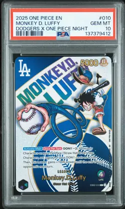 2025 ONE PIECE PROMOS DODGERS X ONE PIECE NIGHT #010 MONKEY D. LUFFY PSA 10 - Image 1