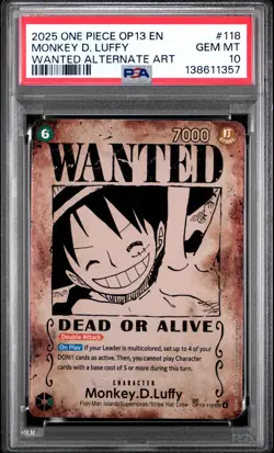 2025 ONE PIECE CARRYING ON HIS WILL WANTED ALT ART #118 MONKEY D. LUFFY PSA 10 - Image 1