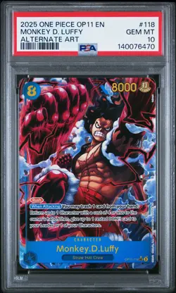 2025 ONE PIECE OP11-A FIST OF DIVINE SPEED ALTERNATE ART MONKEY D. LUFFY PSA 10 - Image 1
