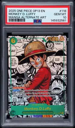2025 ONE PIECE CARRYING ON HIS WILL MANGA ALT ART #118 MONKEY D. LUFFY PSA 10 - Image 1