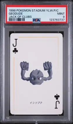 1998 POKEMON STADIUM YELLOW VERSION PLAYING CARDS JACK OF CLUBS GEODUDE PSA 9 - Image 1